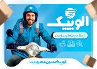 دانلود کارت ویزیت پیک موتوری شرکت الوپیک با تصویر مرد لباس آبی