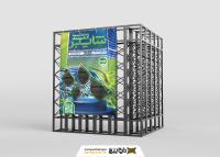 دانلود طرح بنر فروشگاه عینک سایبر با استند و زمینه نئونی آینده نگر