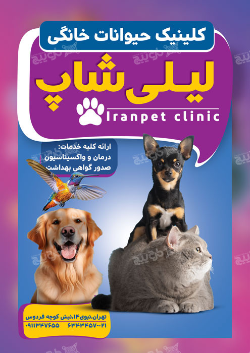 دانلود تراکت متخصص دامپزشکی کلینیک لیلی شاپ با تصویر