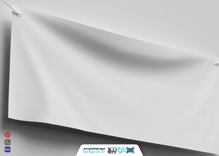 دانلود موکاپ بنر دیوار ی نخ دار با پس زمینه سفید از نیمرخ