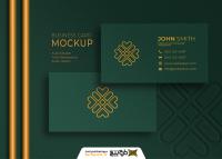 دانلود موکاپ کارت ویزیت در زمینه سبز و رنگ طلایی