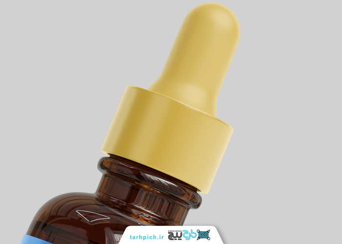 دانلود موکاپ قطره چکان با لیبل آبی با درب طلایی