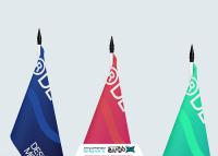 دانلود موکاپ پرچم رومیزی سه تایی رنگی