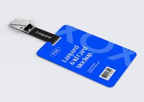دانلود موکاپ کارت شناسایی شرکت در سمینار با بند آویز