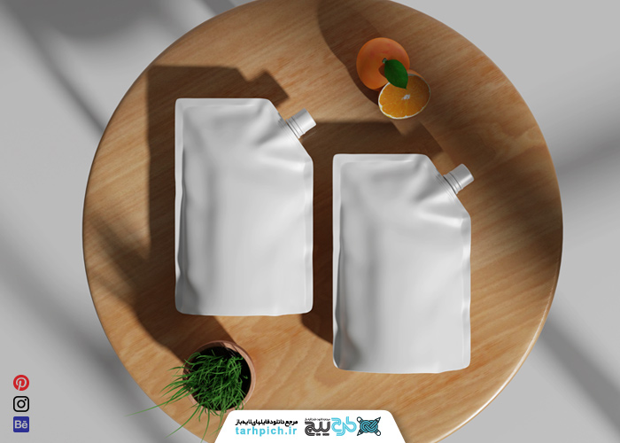 دانلود پک موکاپ آبمیوه پرتقال پاکتی سفید رنگ