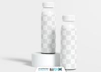 دانلود موکاپ بطری آبمیوه شفاف دو تایی