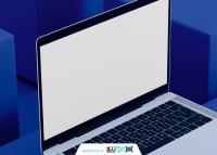 دانلود موکاپ لپتاپ سفید ساده با بک گراند آبی تیره