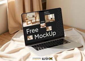 دانلود موکاپ لپتاپ روی پارچه