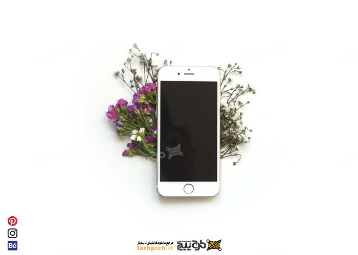 دانلود موکاپ موبایل از زاویه های مختلف با زمینه سفید و گل