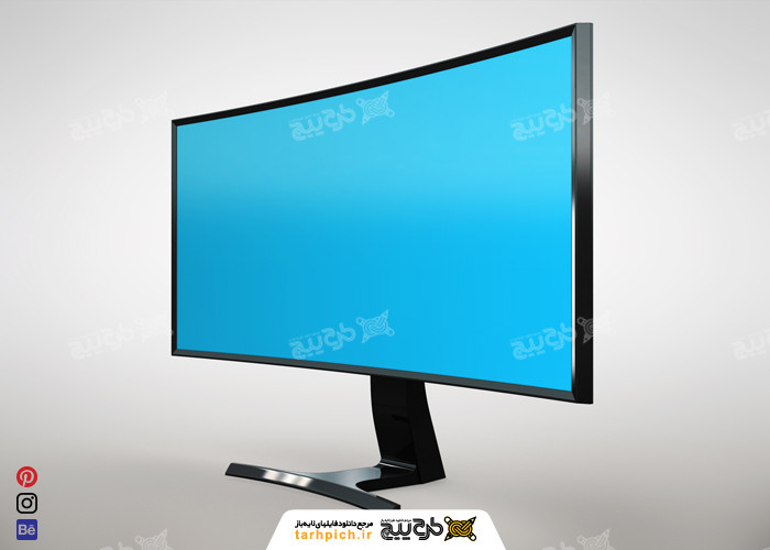 دانلود موکاپ مانیتور پایه دار با صفحه آبی