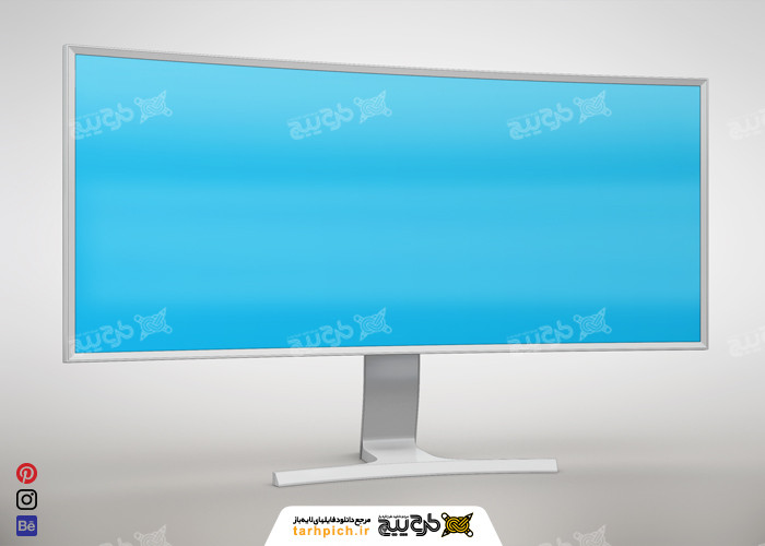 دانلود موکاپ مانیتور پایه دار با صفحه آبی