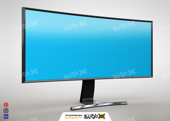 دانلود موکاپ مانیتور پایه دار با صفحه آبی