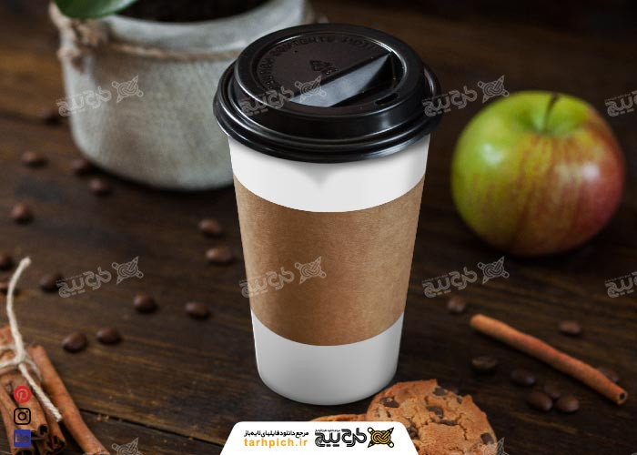 دانلود موکاپ لیوان کاغذی قهوه همراه با بک گراند