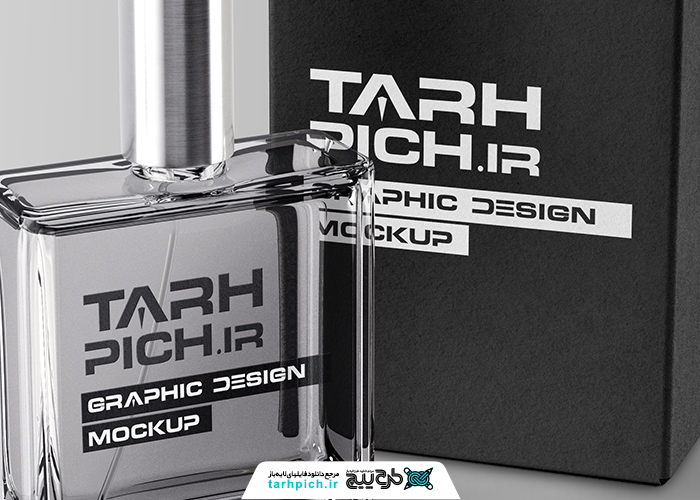 دانلود موکاپ عطر و ادکلن با جعبه و بسته بندی مشکی
