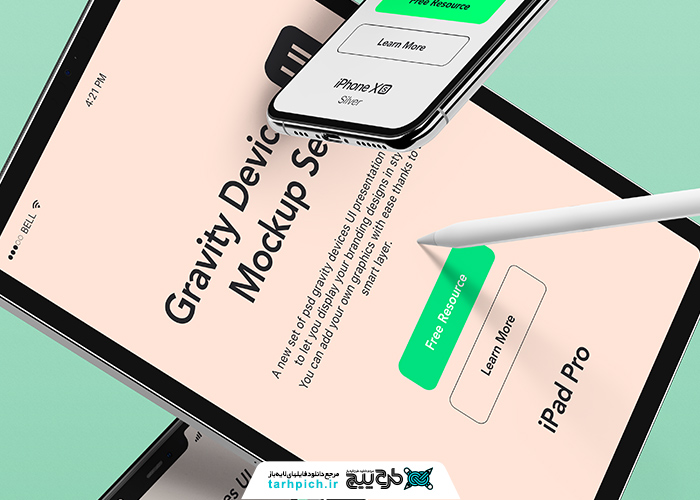 دانلود موکاپ ریسپانسیو دیوایس آیفون و آیپد معلق