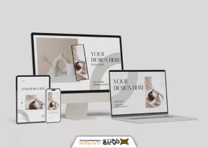 موکاپ ریسپانسیو دیوایس با صفحات محصول اپل در محیط مینیمال