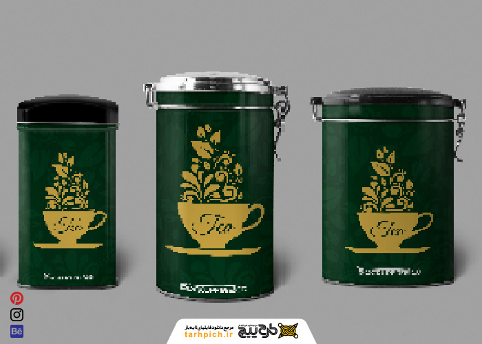 دانلود موکاپ بسته بندی چای سبز در قوطی و باکس