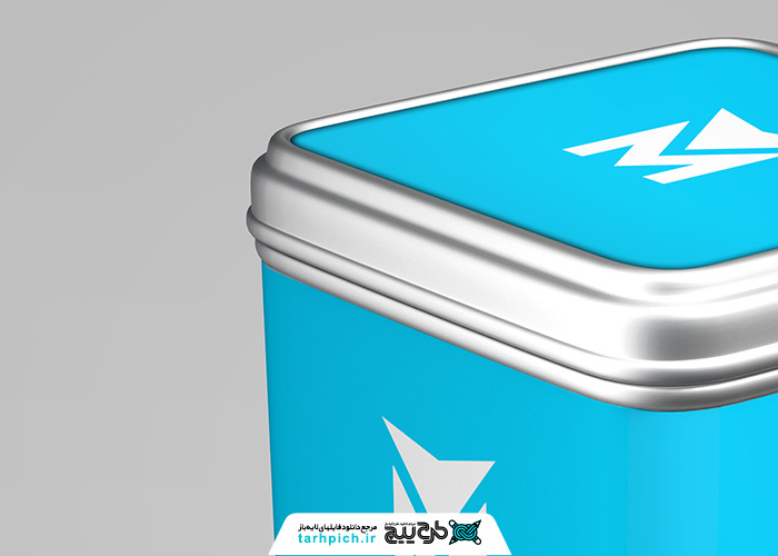 دانلود موکاپ قوطی فلزی در دار چای آبی رنگ