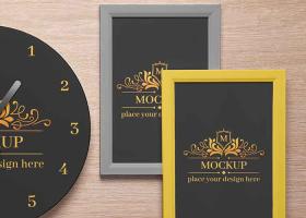 دانلود طرح موکاپ ساعت گرد کنار قاب عکس