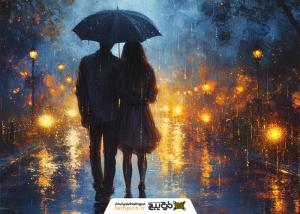 دانلود تصویر استوک خیابان بارانی با فضای دو نفره