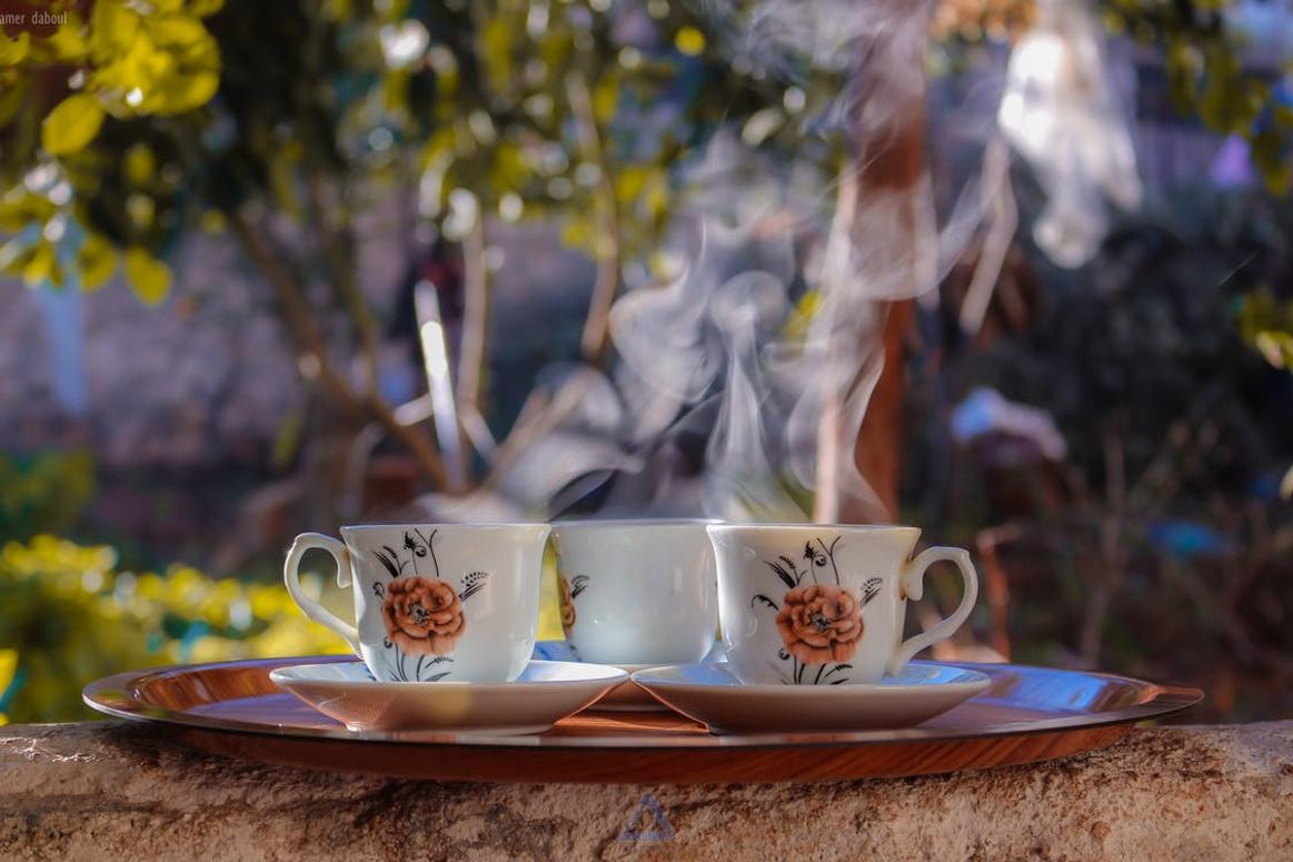 دانلود تصویر استوک 3 فنجان چینی در طبیعت