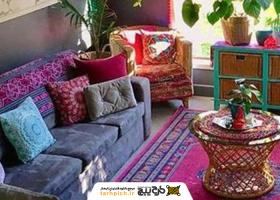 دانلود تصویر استوک دکوراسیون با گلیم های سنتی و گیاه