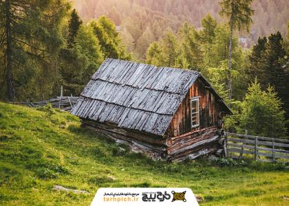 دانلود تصویر استوک بک‌گراند کلبه جنگلی و کوهستان