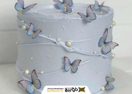 دانلود تصویر استوک کیک آبی با طرح پروانه ای
