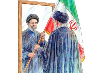 دانلود تصویر شهید خامنه ای با آیت الله مجتبی خامنه ای در حال گرفتن پرچم