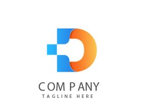 دانلود لوگو حرف دی انگلیسی نارنجی آبی با مربع