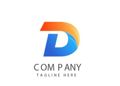 لوگو حرف دی بزرگ با رنگ های نارنجی و آبی خاص