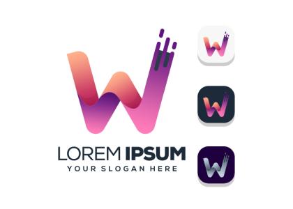 لوگو W بزرگ انگلیسی با رنگ های آبرنگی
